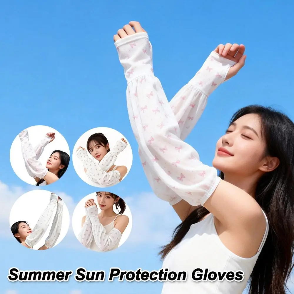 

Gifts Ice Silk Summer Sun Protection Gloves Bow UV Protection Printed Finger Sleeves Soft Sun Protection Tools