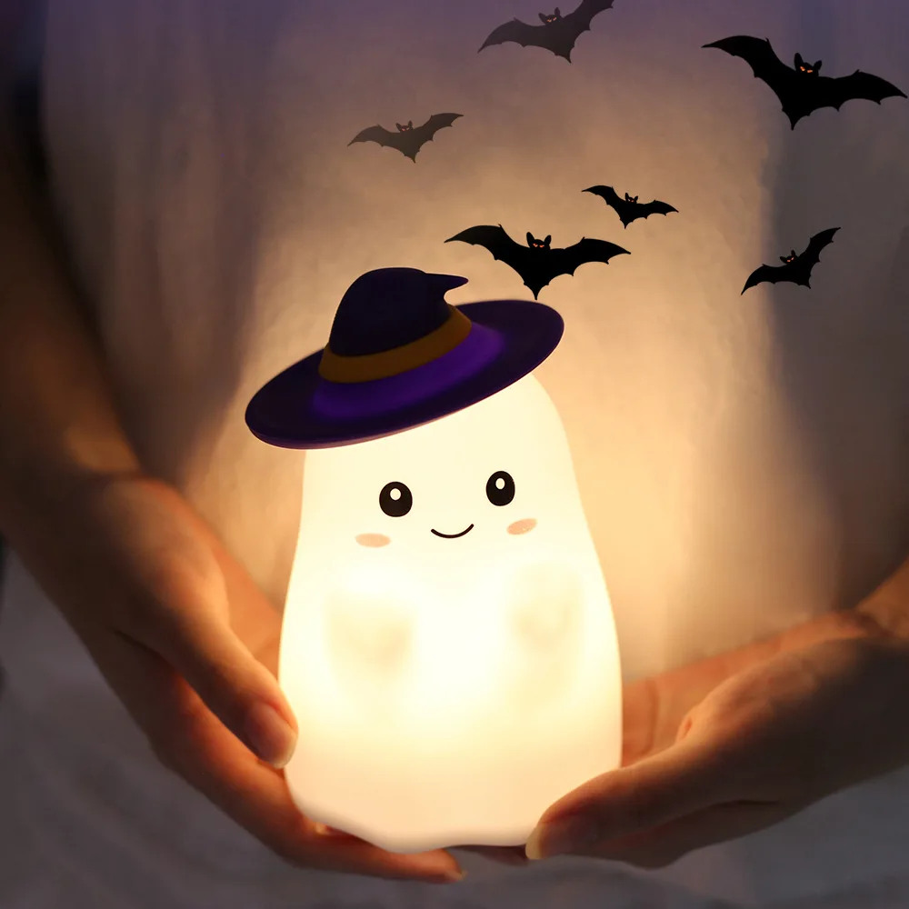 Halloween New Ghost Wizard Hat Night Light Creative Gift for Children Sleep Light Bedhead Silicone Warm Color Patting Light