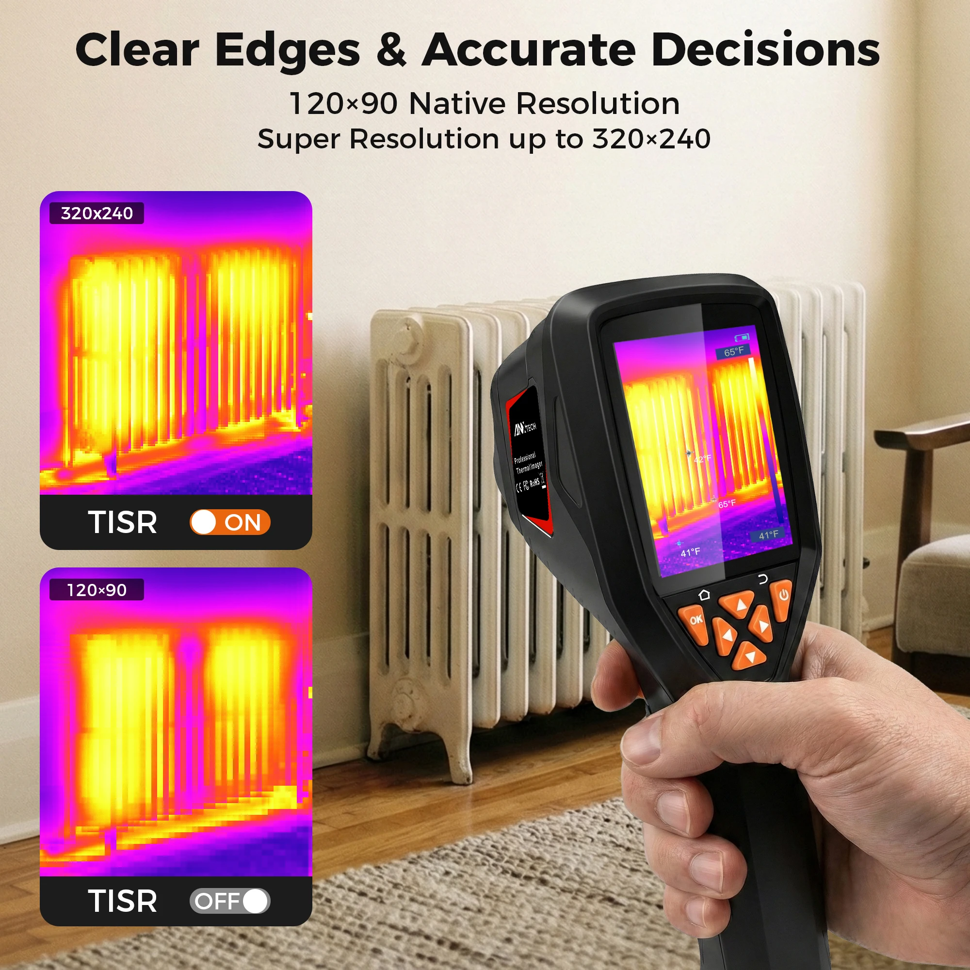 Handheld Thermal Imaging Camera 320×240 Super Resolution, 25HZ Refresh Rate, High/Low Temp Alarm, 8H Battery Life for Water Leak Detection, Hidden Moisture and Home Inspection