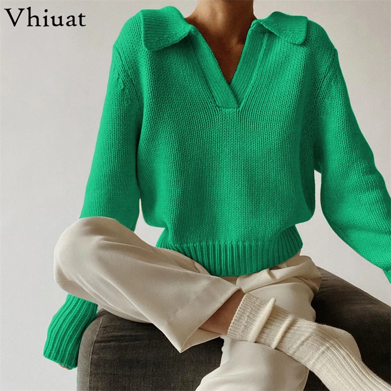 Vhiuat Solid Basic Vintage Knit Sweater Long Sleeve Pullover Y2K Autumn Winter Fashion Soft Wool Clothing Loose Shirt Top 2021