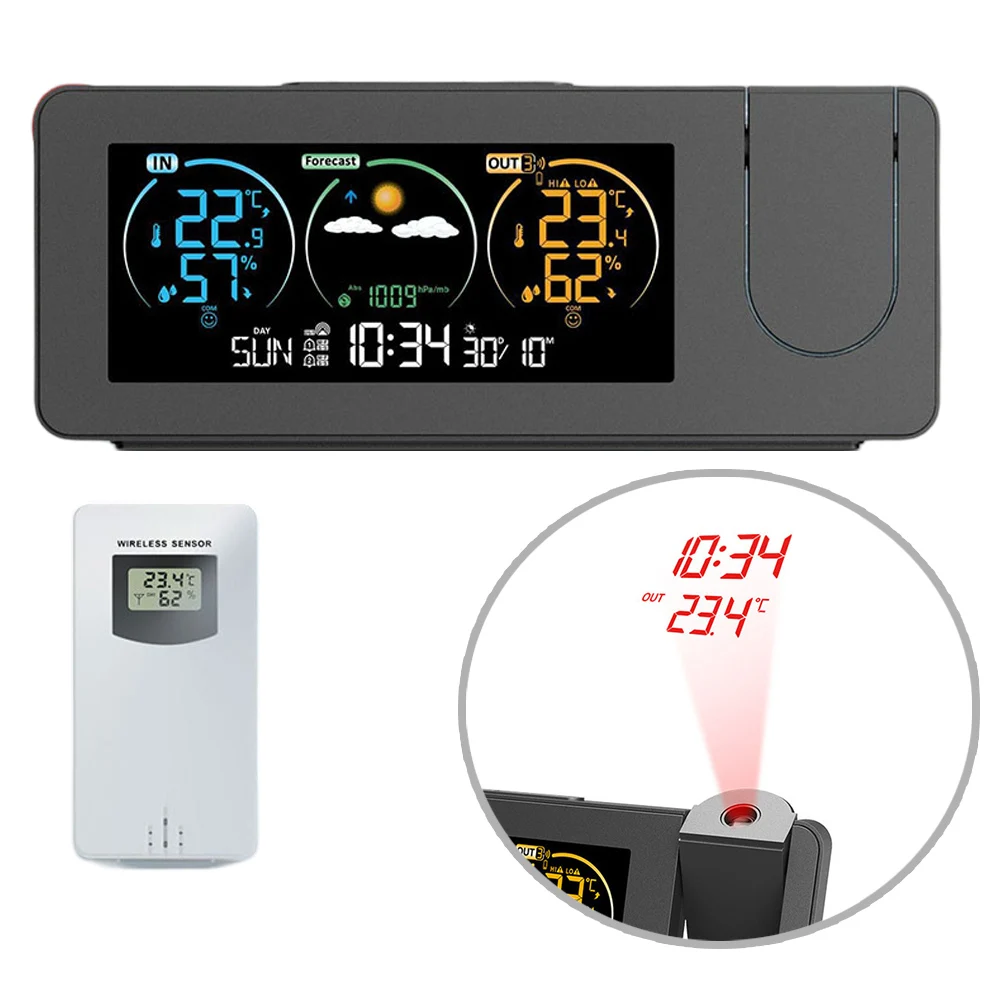 Digital Projection Clock with Integrated Weather Station Features for Complete Environmental Awareness at Home