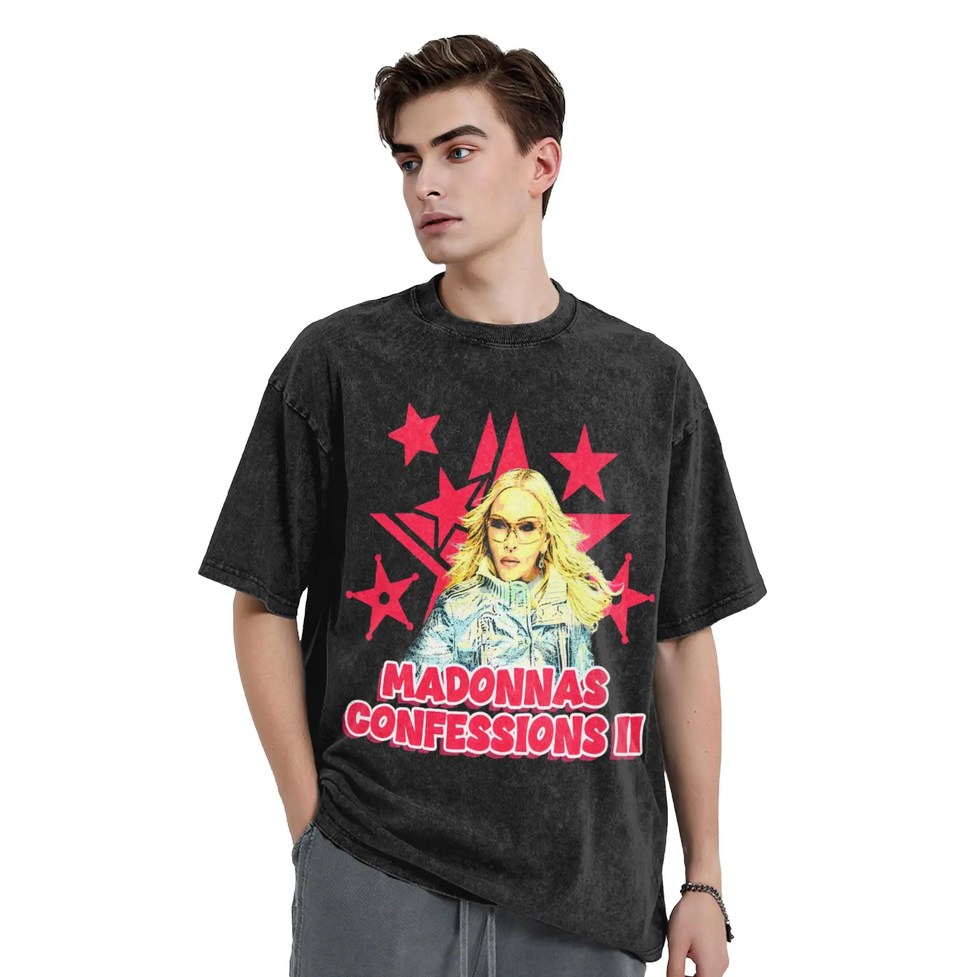 Washed T Shirt M-Madonna Confessions II Singer Vintage T-Shirts Oversize  Streetwear Short Sleeve Summer Tops Tops Tees