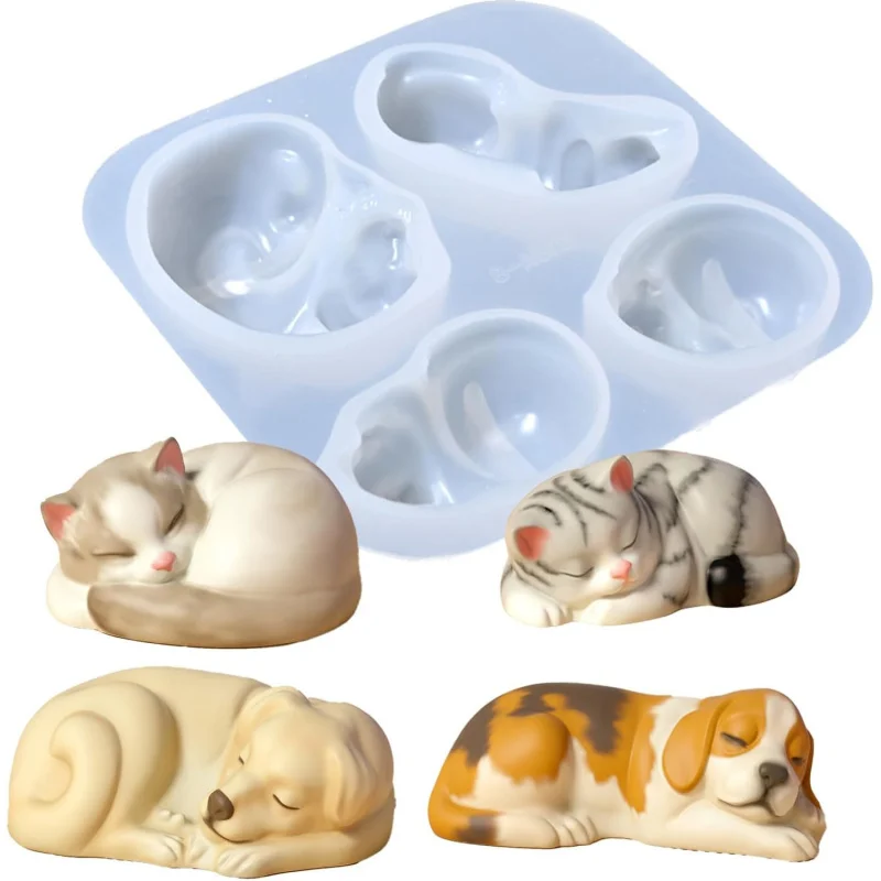 

1 Small cat and puppy animal silicone mold，Desktop decorative ornament plaster mold，Cat and puppy figurine souvenir resin mold，S