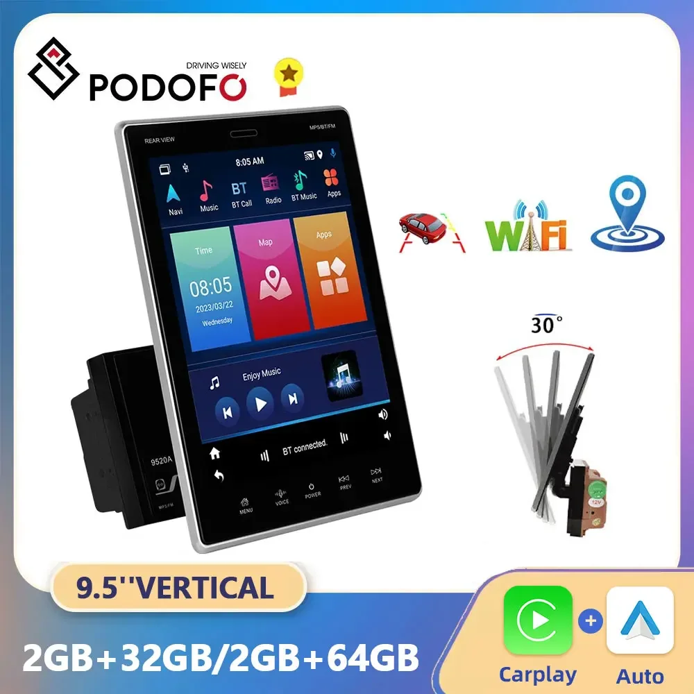 PodoNuremberg-Autoradio Android 11, CarPlay 9.5, 2 Din, Écran Vertical, Audio Stéréo, Limitation Autoradio, Lecteur Vidéo