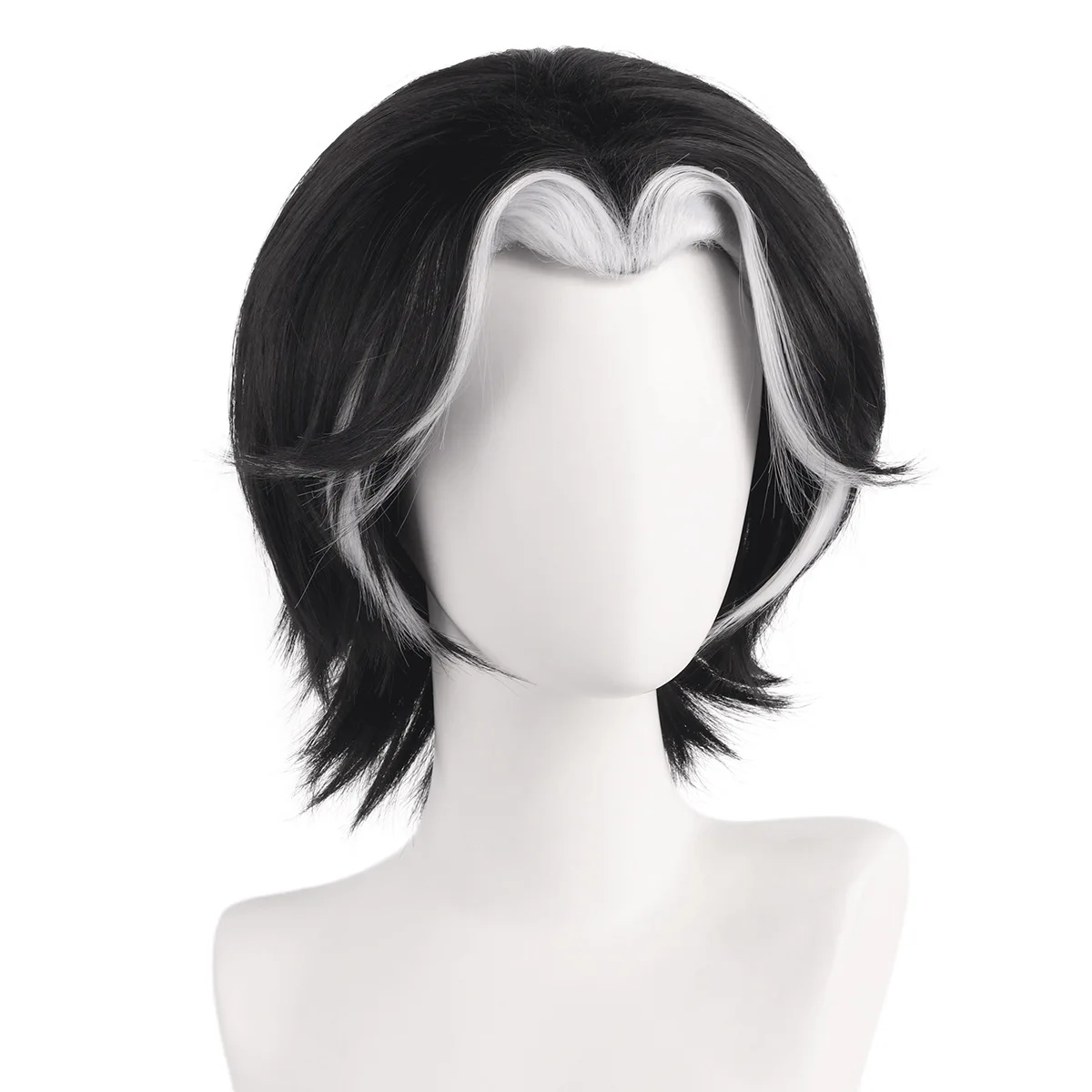 Synthetic Cosplay Wig Husk-Inspired Black Sharp Widow’s Peak White Highlight Flipped Anime Hair Carnival Party Costume - view 5