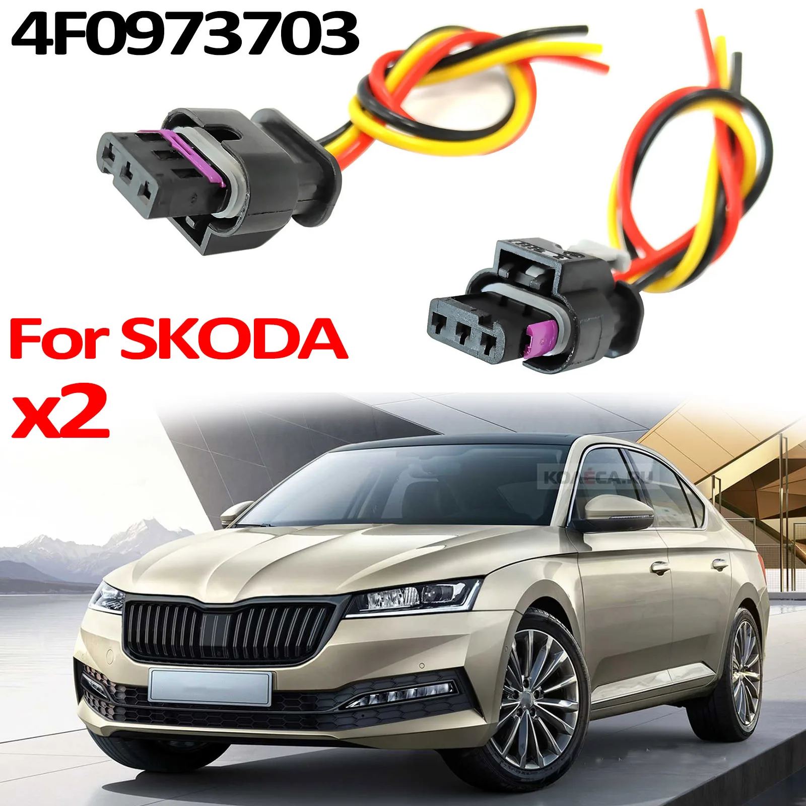 2x For SKODA Octavia 5E Superb Fabia Kodiaq Karoq Yeti Rapid Scala 3PIN Parking Distance Control Sensor Plug Connector 4F0973703