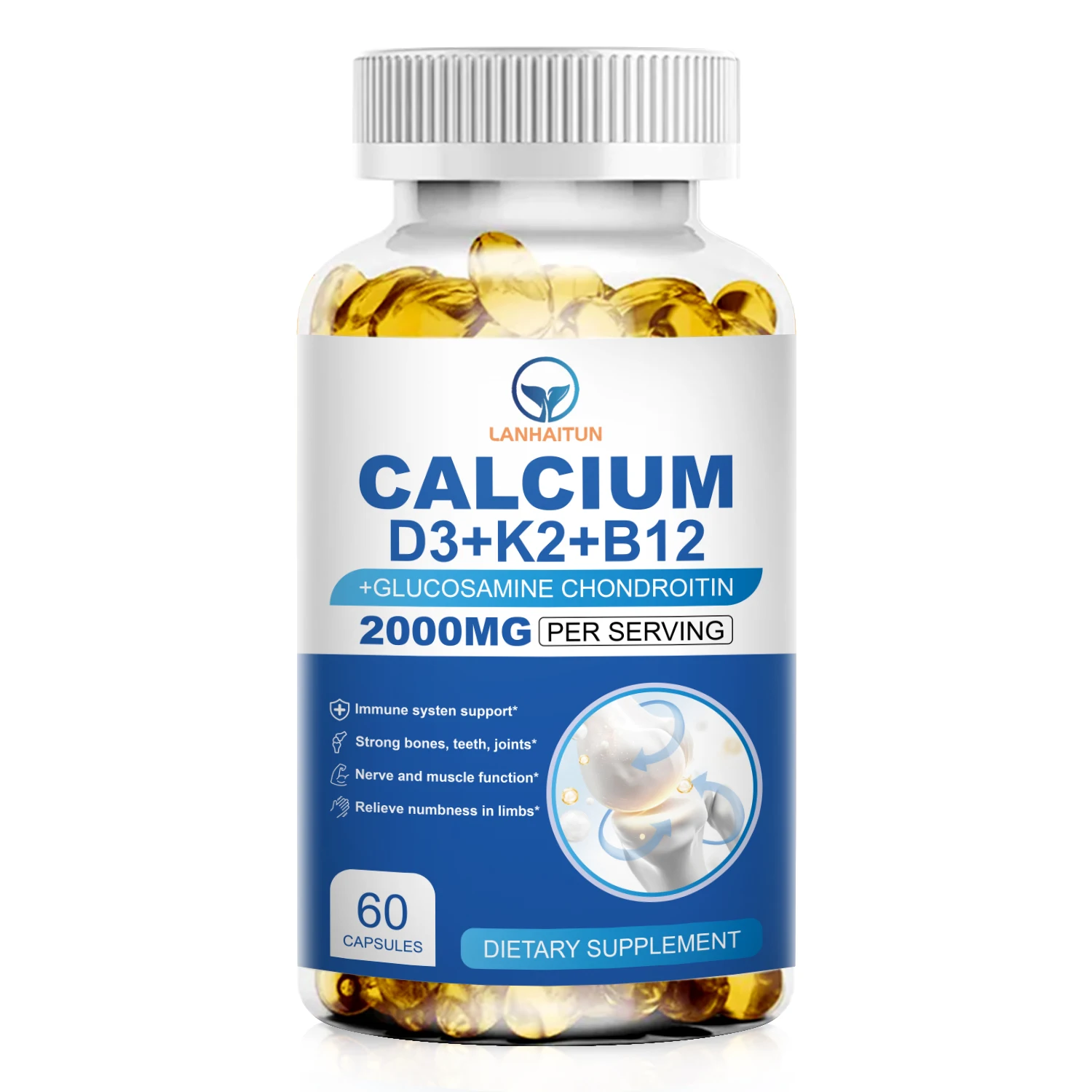 LANHAITUN Vegan Vitamin D3+K2 Supplement for Regulate Calcium Metabolism Promote Bone Immunity System Boost Skin Health Non-GMO