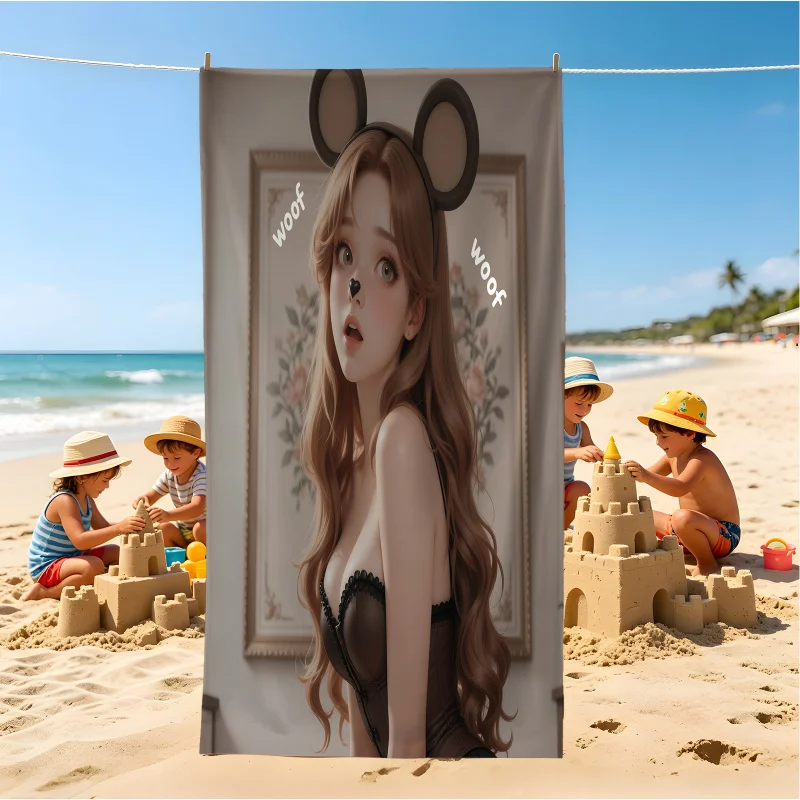 Serviette de plage, serviette de piscine, serviette de bain de camping, couverture, serviette à séchage rapide avec imprimé Euphoria Woof Woof Girl, pour les vacances à la plage en plein air
