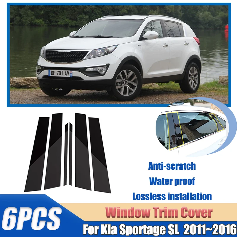 For Kia Sportage 2014 SL 2011~2016 2012 2013 2014 6pcs Window Trim Cover B C Pillar Posts Center Column Stickers Car Accessories