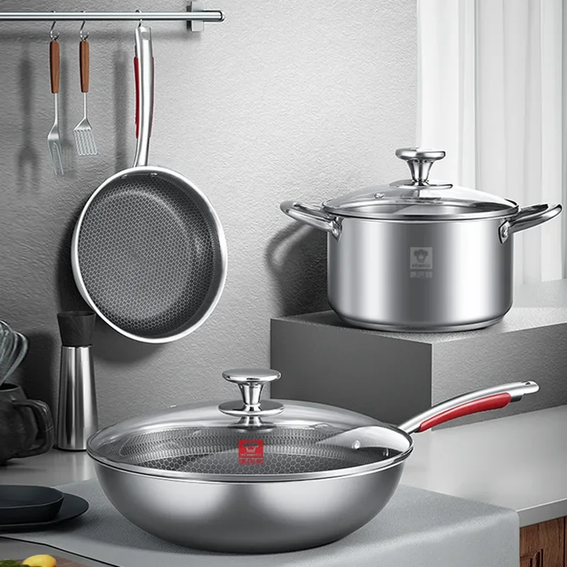 

z 3pcs wholesale 304 stainless steel non stick cookware set kitchen wares cookware set cooking cookware pot