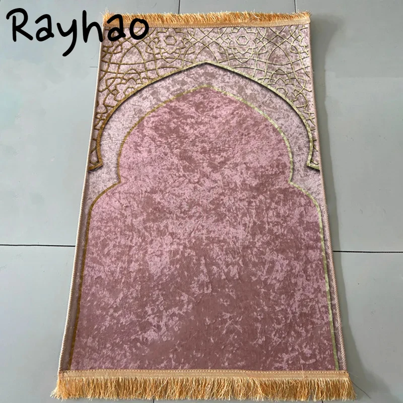 2024 Gold Diamond Velvet Thickened Adult Worship Mat Non-slip Soft Worship Rug New Ramadan Gift Portable Muslim Prayer Carpet