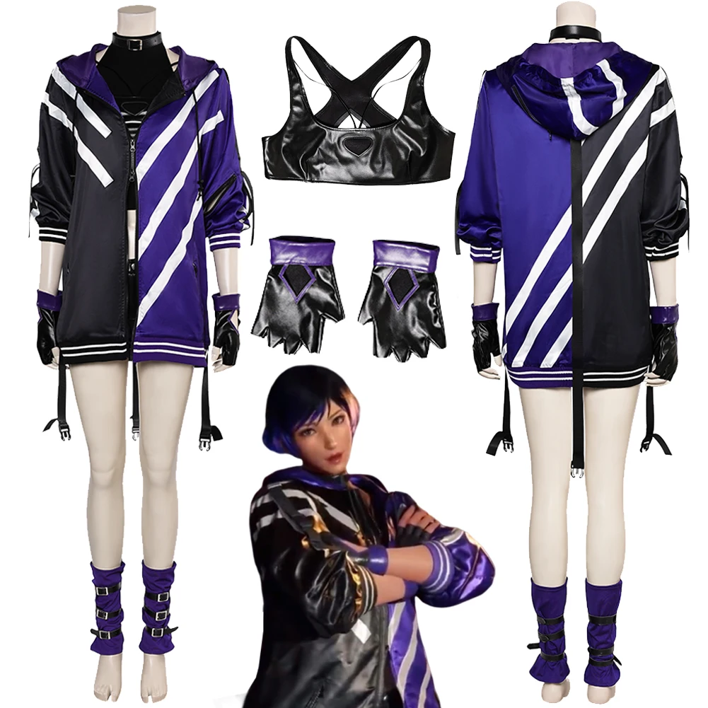 

Reina Cosplay Fantasy Costume Anime Game Tekken8 Roleplay Coat Gloves Full Set Clothes Outfits Women Halloween Disguise Suits