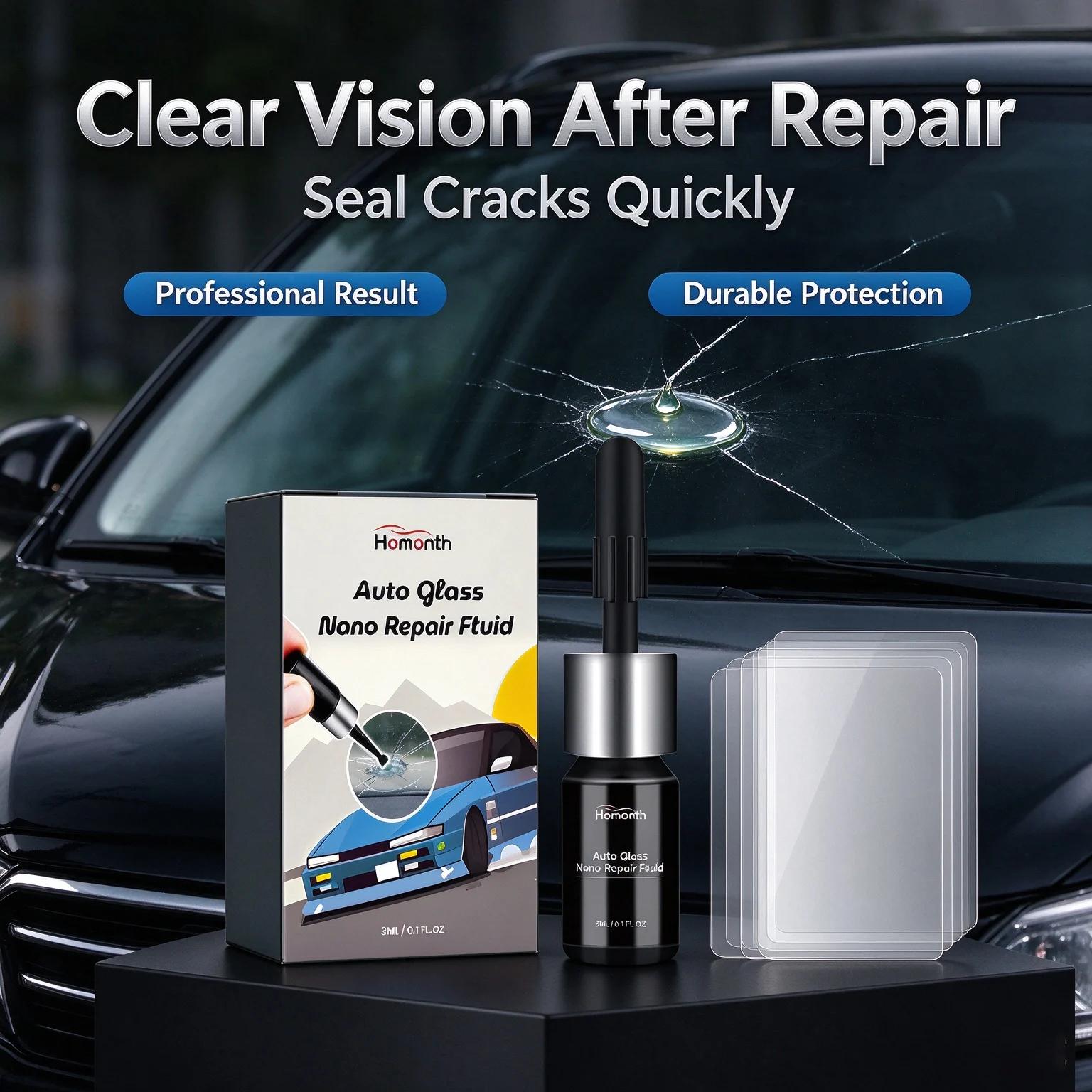 Homonth Car Windshield Cracked Repair Kit Quick Cure Glass Scratch Crack Restore DIY Invisible Resin Windscreen Curing Fix Glue