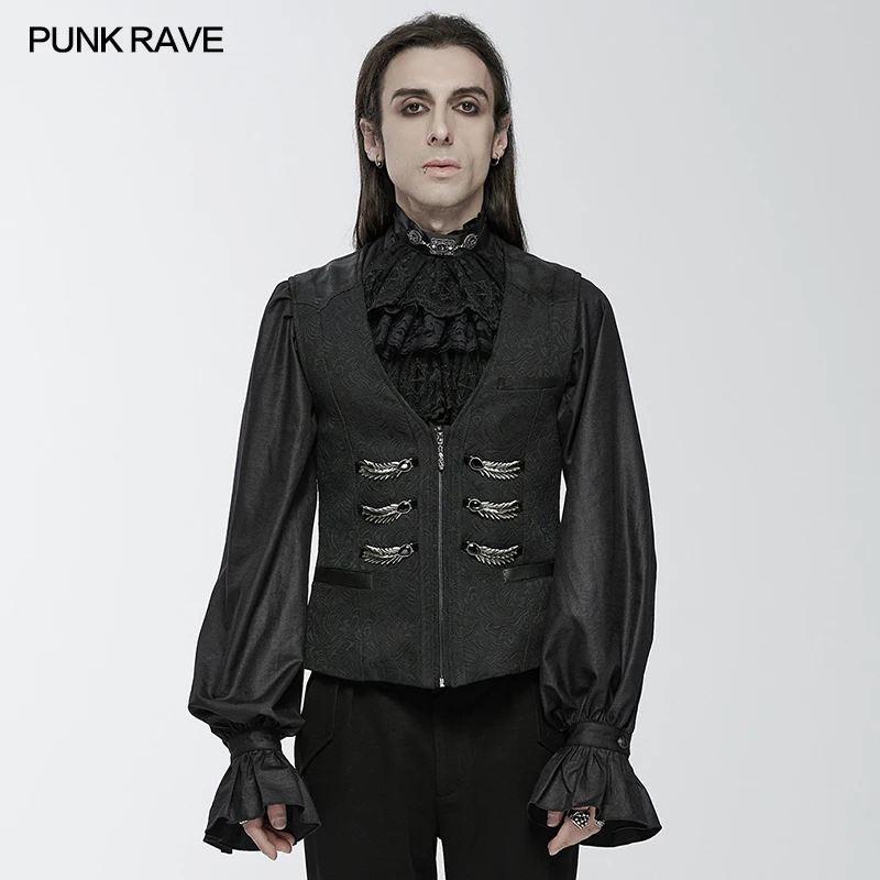 PUNK RAVE Men's Gothic Dragon Scale Jacquard V-neck Gentleman's Vest Nobility Enriching Party Club Man Tops