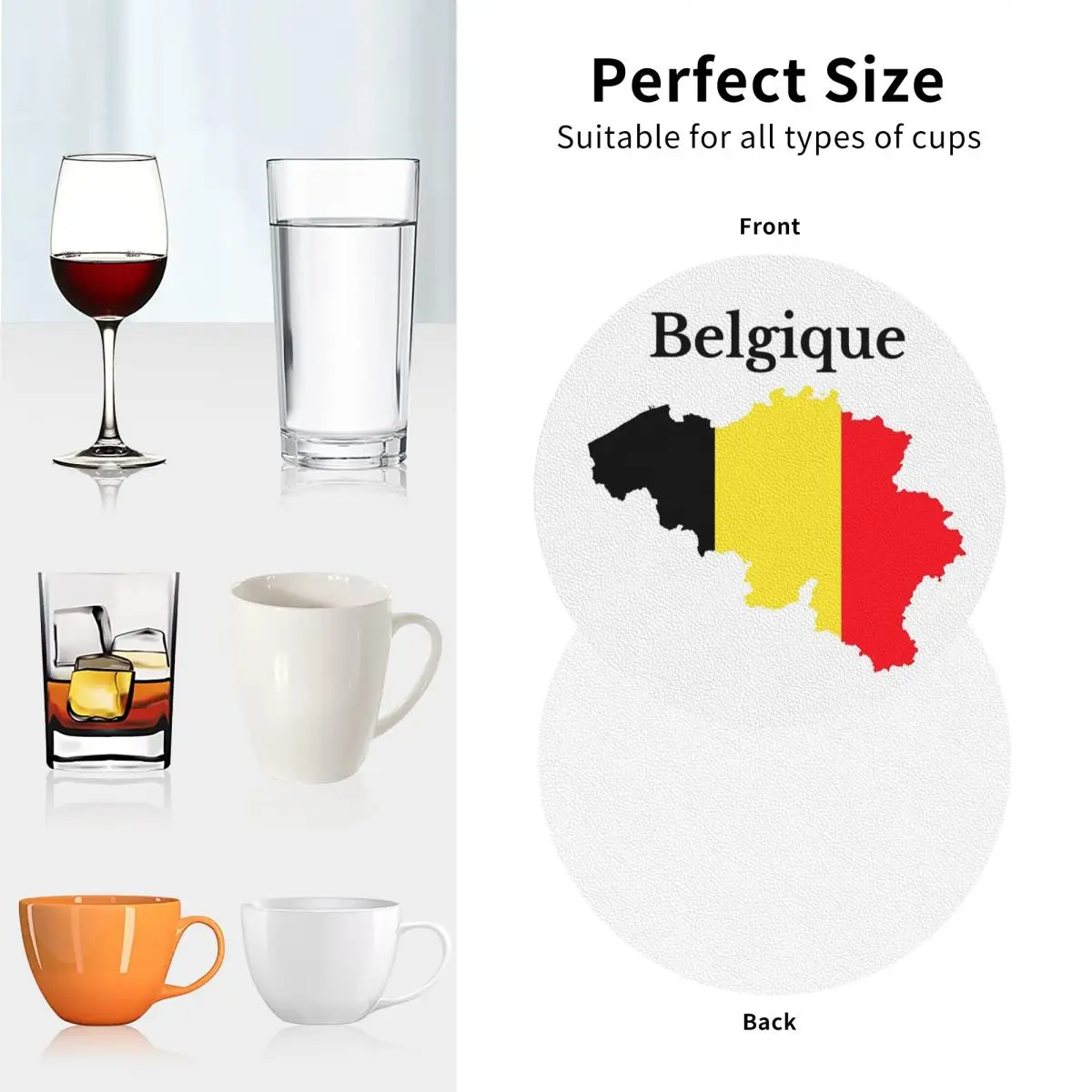 Belgium Flag Map Design In French Coasters PVC Leather Placemats Waterproof Coffee Mats Decor Home Kitchen Dining Pads Set of 6