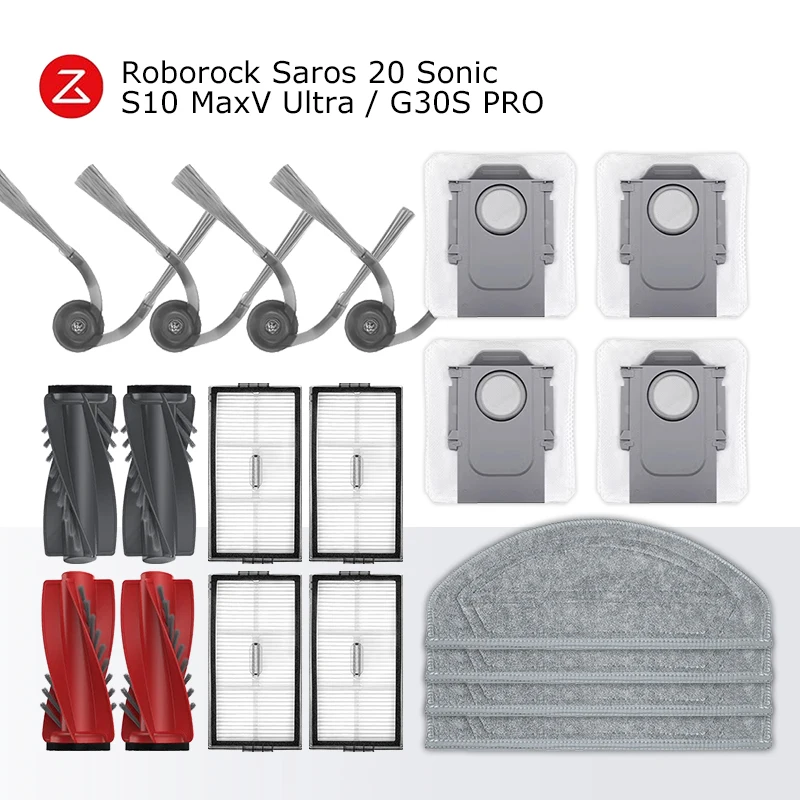 Roborock Saros 20 Sonic / S10 MaxV Ultra Vacuum Parts Main Roller Side Brush Filter Mop Cloth Dust Bag