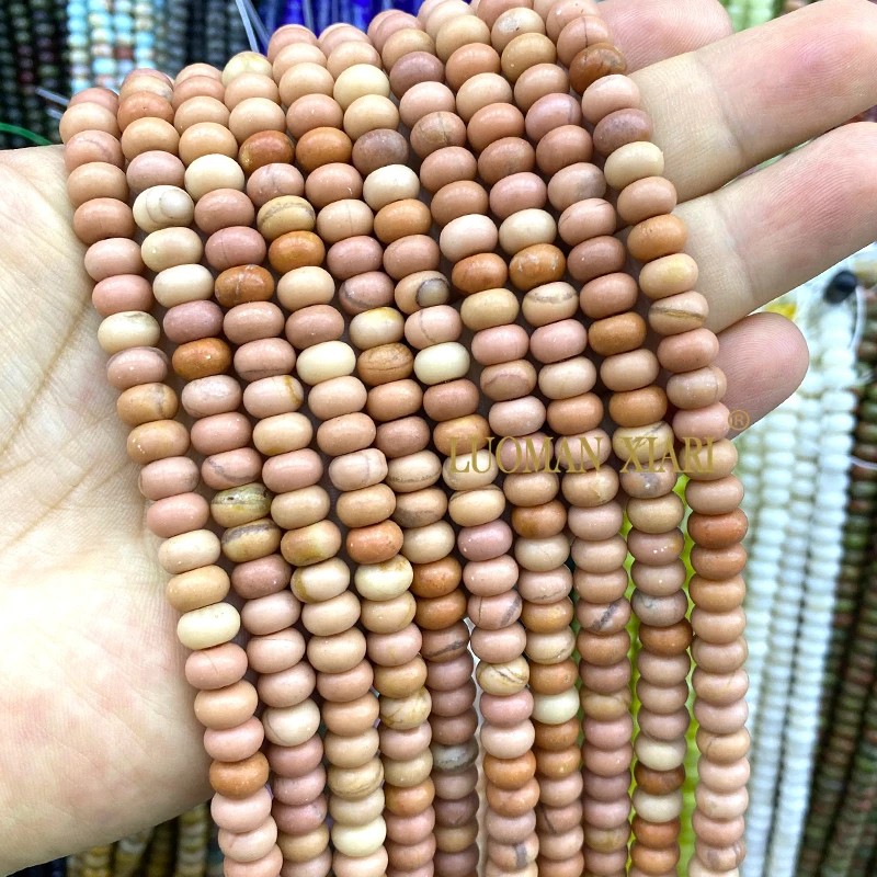 Großhandel Naturstein-Abakus 5x8mm Rosa Holzmaserung Jaspis-Abstandshalter-Perlen für Schmuckherstellung DIY Armbänder Charms Zubehör – Detail 2