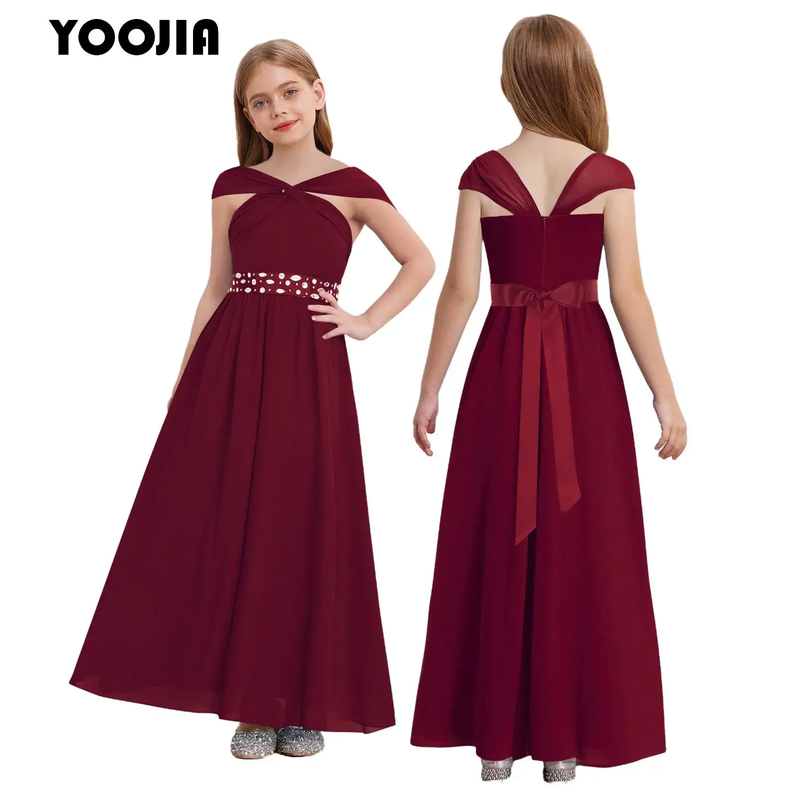 

Children's Bridesmaid Dress for Weddings Formal Party Teen Girls Elegant Sleeveless Ceremony Dress Cross Back Evenings Prom Gown