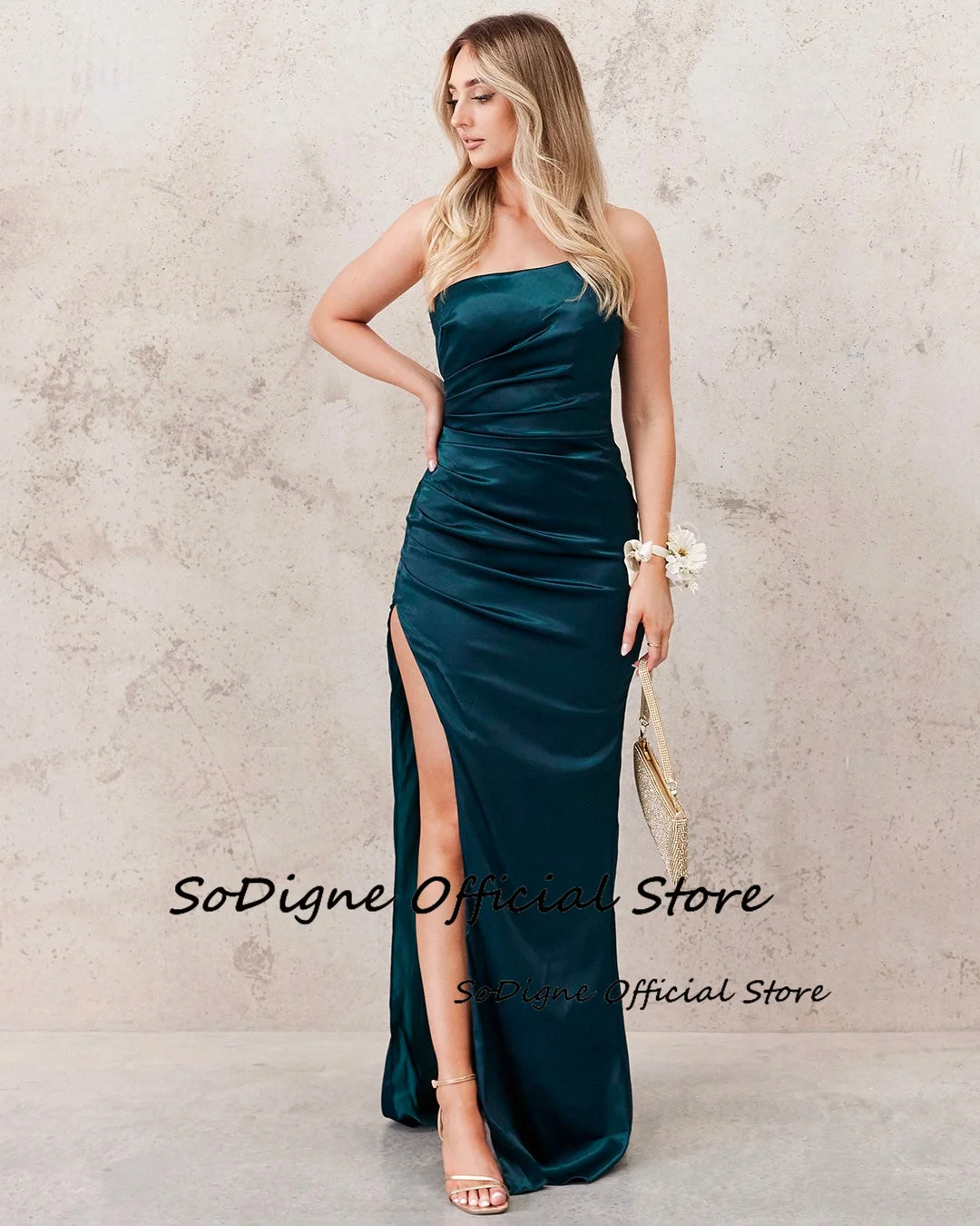 SoDigne Mermaid Bridesmaid Dresses Sleeveless Satin Split Gowns for Women Long Elegant Wedding Gust Dress Customized