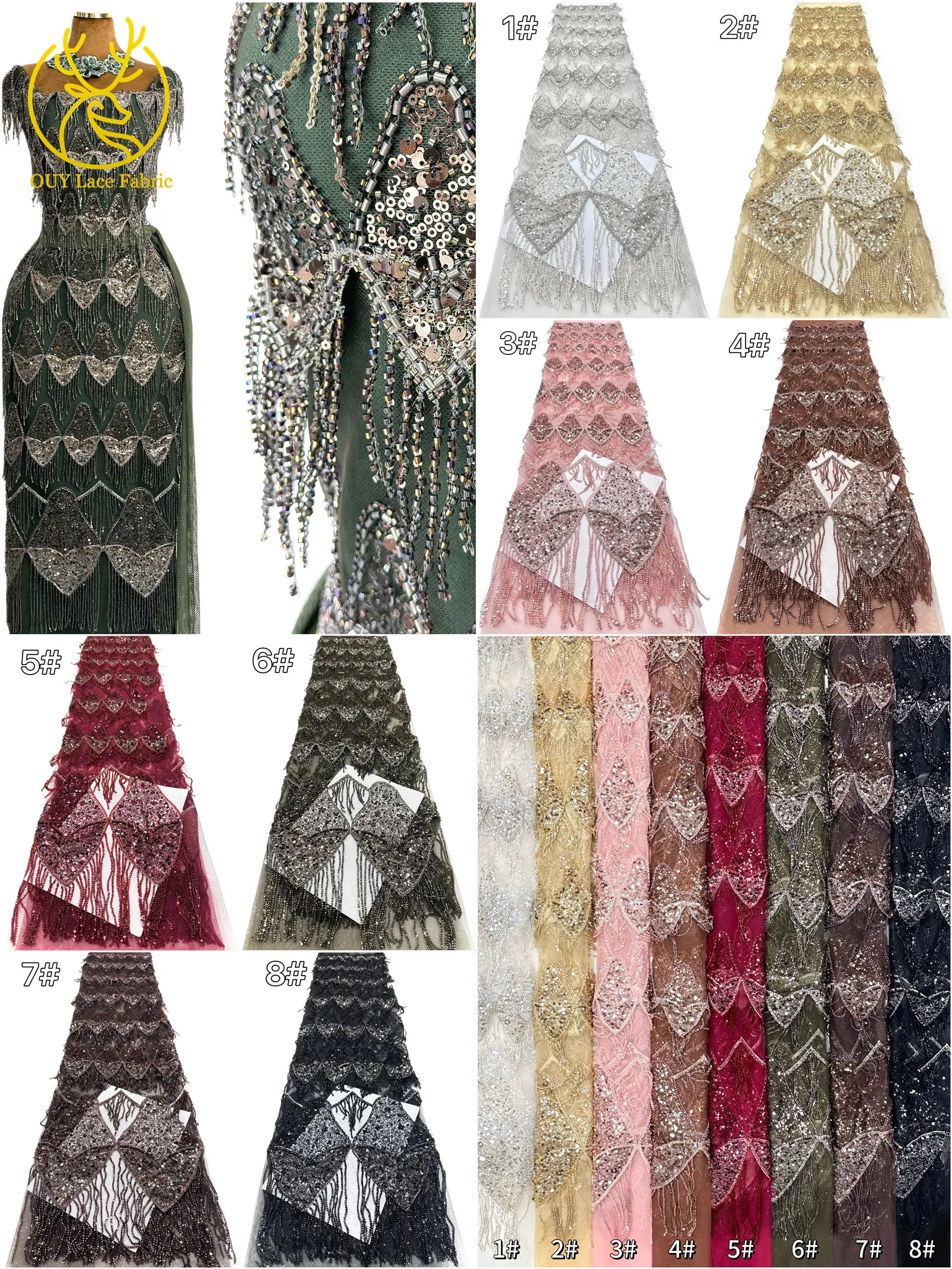 Afrikanischer Hochwertiger 3D-Perlen-Tüll-Stickerei-Spitzenstoff Französische Pailletten-Spitze Luxuriöser Nigerianischer Tüll Hochwertiger Hochzeitskleid-Stoff – Detail 3