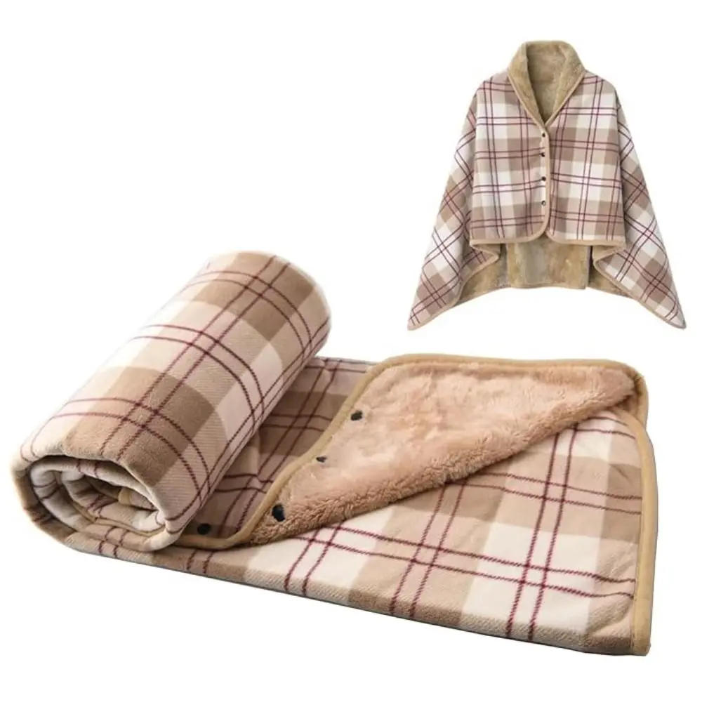 Cozy Wearable Shawl Blanket Thickened Flannel Shoulder Shawl with Buttons Wrap Shawl Poncho Throw