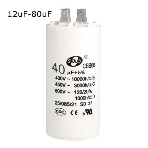 Condensador de carrera CBB60 AC450V 12/14/16/25/30/35/40/60/80uF doble inserción 50/60Hz cilindro blanco para compresor de aire, Motor de bomba de agua