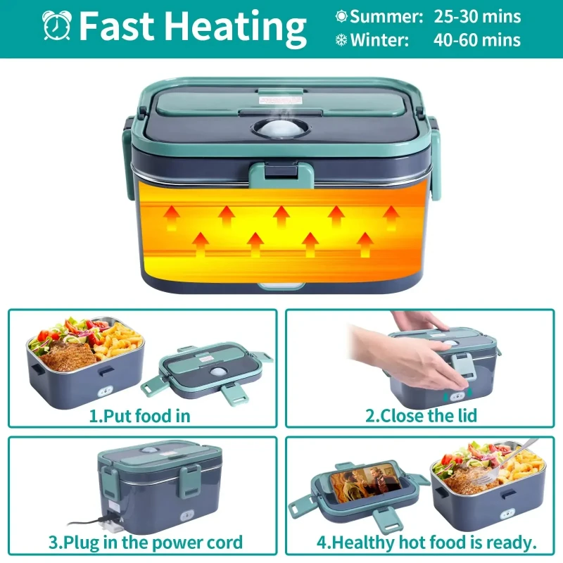 Imagem -05 - Caixa de Almoço Elétrica Portátil Aquecedor de Alimentos Aquecedor de Alimentos Aquecedor para Carro Caminhão Casa Auto Aquecimento em 8l 12v24v 60w