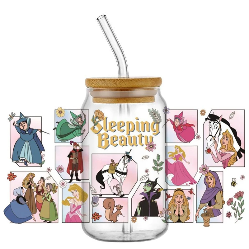 

sleeping beauty Aurora and witch pattern Princess UV DTF Sticker DIY Waterproof Decals For 16oz Glass Coffee Cup Sticker