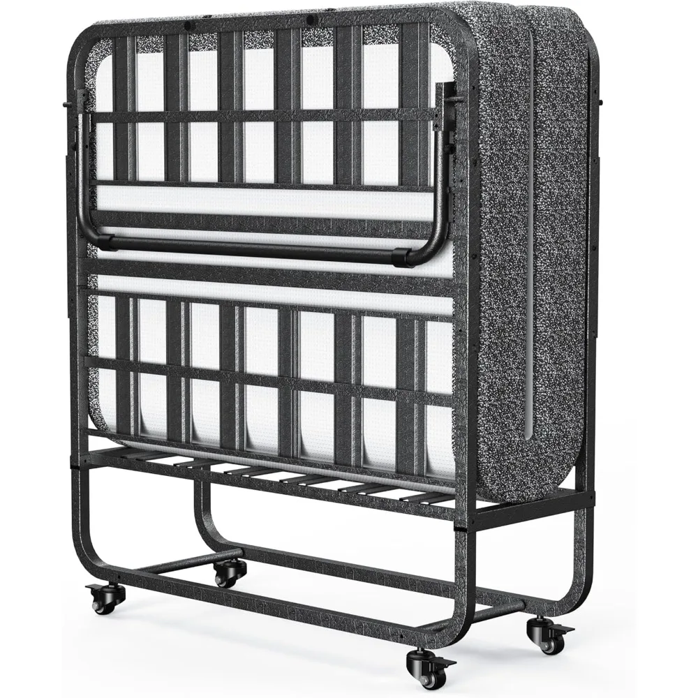 

Twin Size Folding Bed with Mattress, Rollaway Bed, Guest Bed Foldable for Adults, Portable Extra Bed with Memory Foam