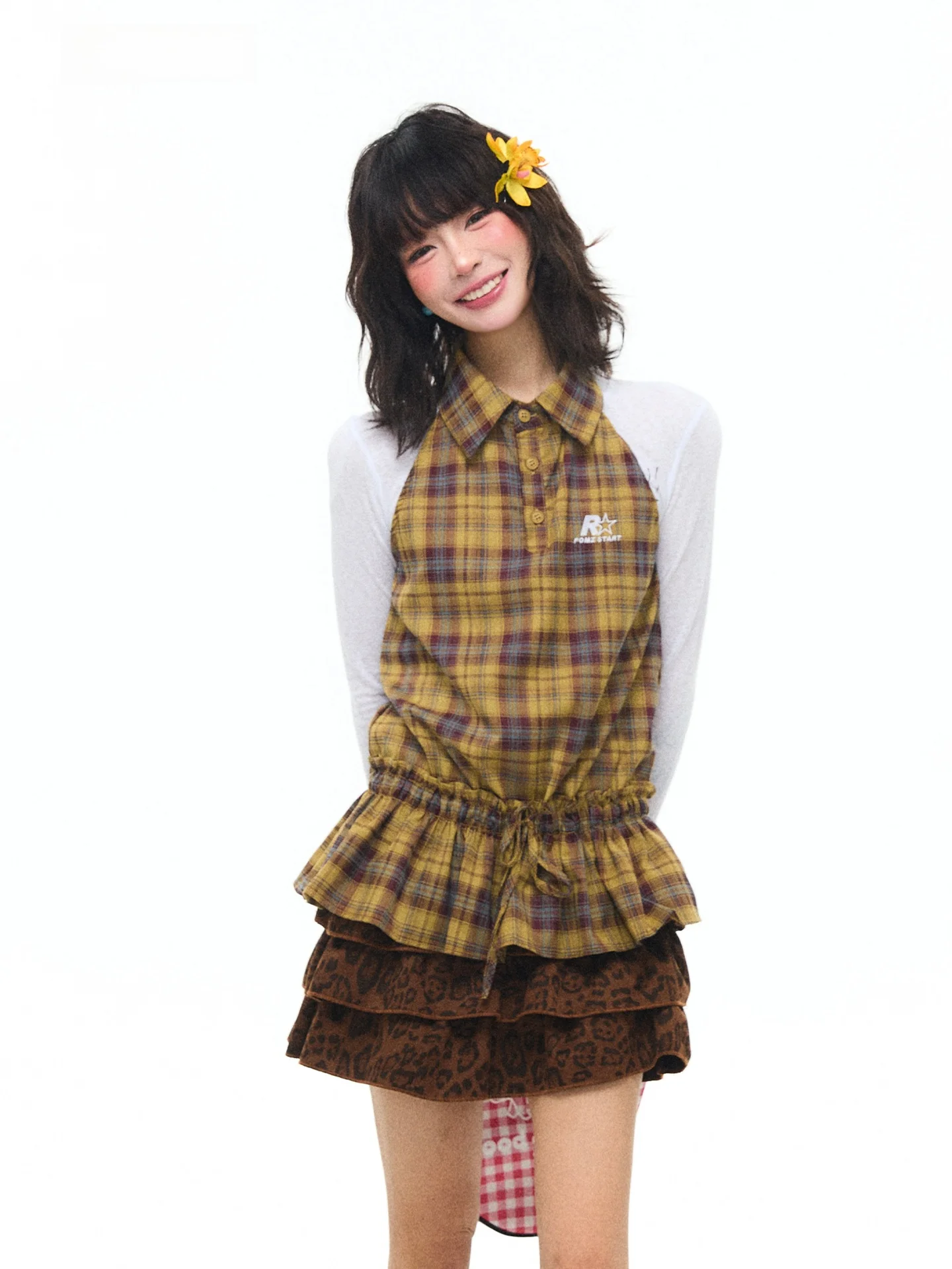 

Astrsk Korean Retro Plaid Neck Hanging Sleeveless Shirt Women Summer Waist Cinching Slimming Design Vest Top Elegant Style