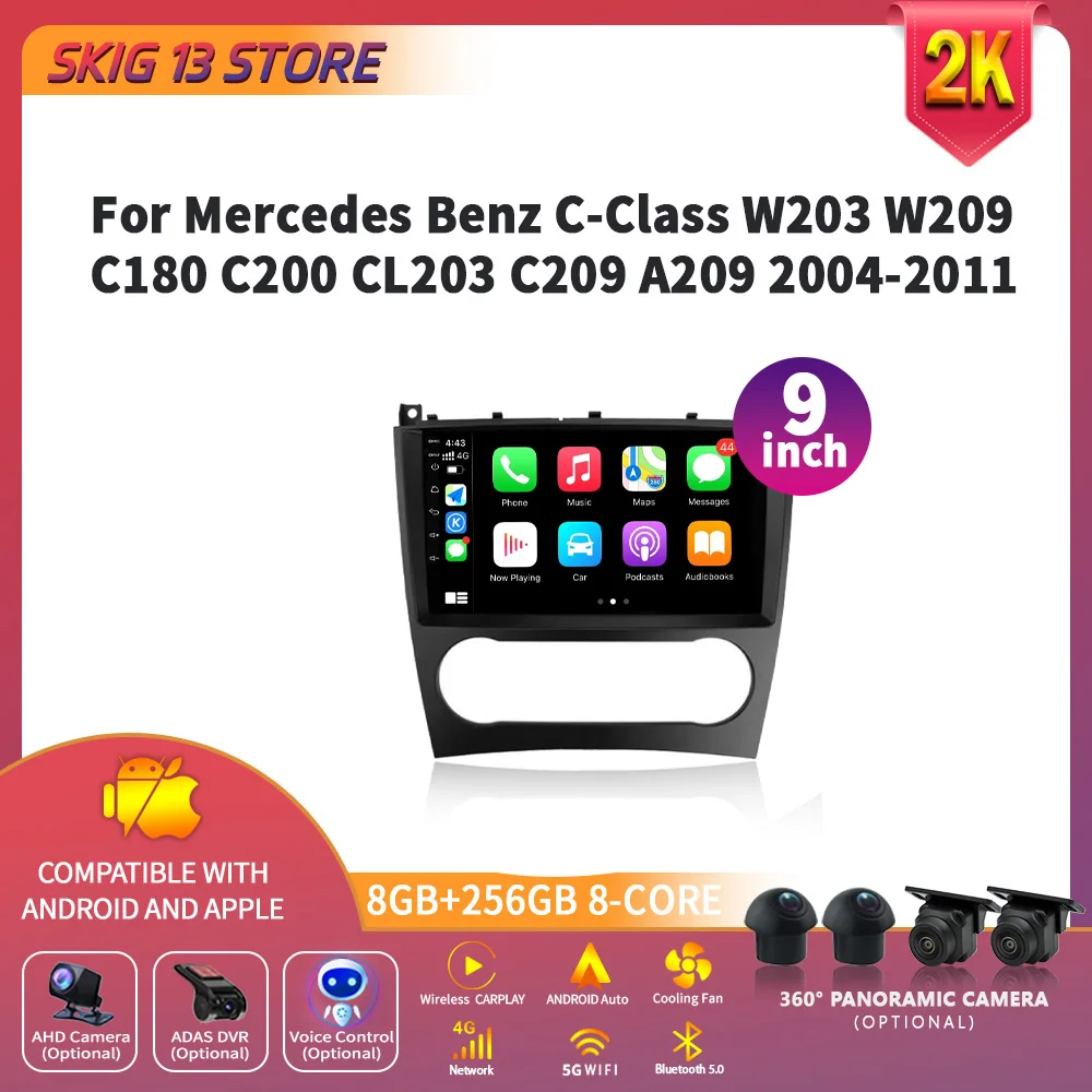 

Wireless Carplay For Mercedes Benz C-Class C Class W203 W209 C180 C200 CL203 C209 A209 2004-2011 Android Auto Radio 4G WIFI GPS