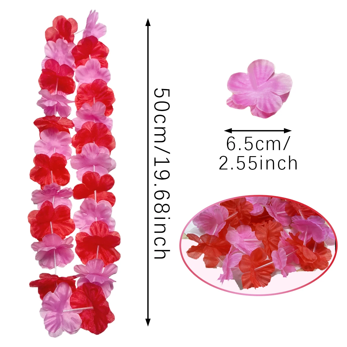 2/10Pcs Valentine's Day Neck Wreath Faux Flower Hawaiian Leis Pink Red Garland Valentines Leis Necklace for Date Beach Party