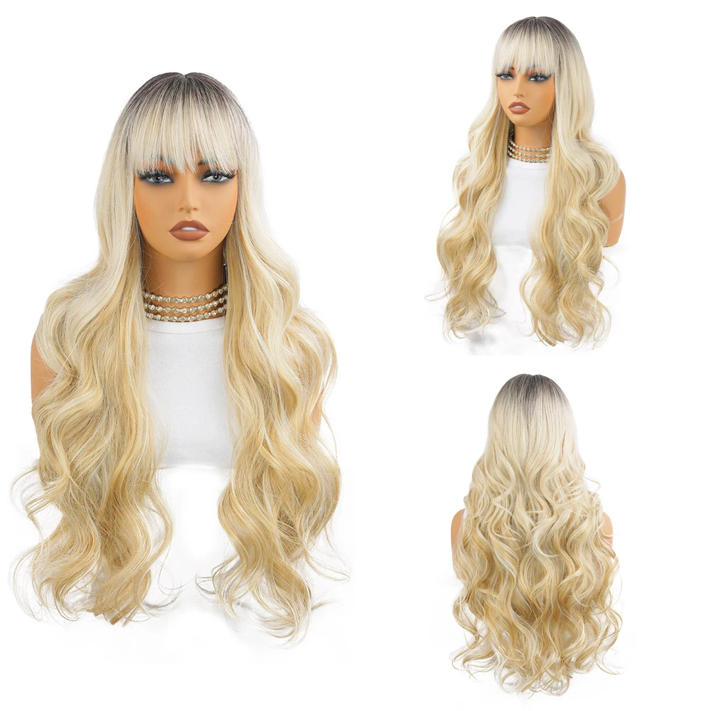 

High-Level Golden-Brown Ombre Synthetic Straight And Wavy Hair Is A Natural Heat-Resistant Wig Suitable For Women'S Daily Party