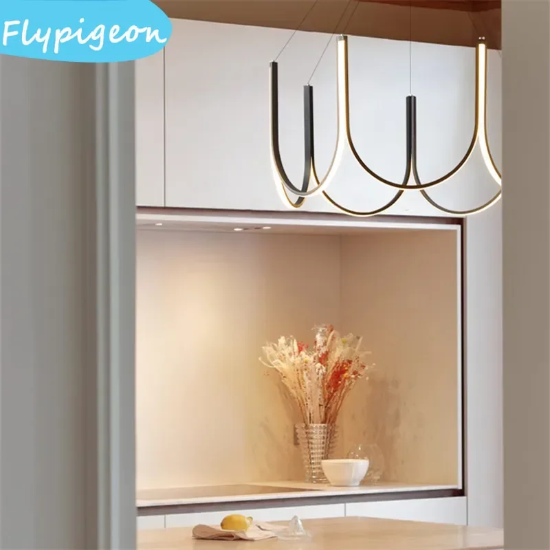 Bauhaus Linear Chandelier LED Minimalist Arch Light for Luxury Bedroom Living Room Home Decor Lighting Luminaire Pendant Light