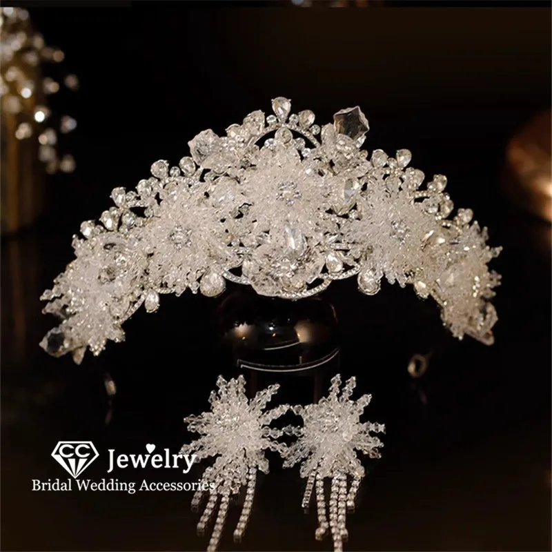 

CC Crowns for Women Wedding Hair Accessories Bridal Headbands Engagement Hairwear Luxury Crown Crystal Beads Diadems Gift AN450