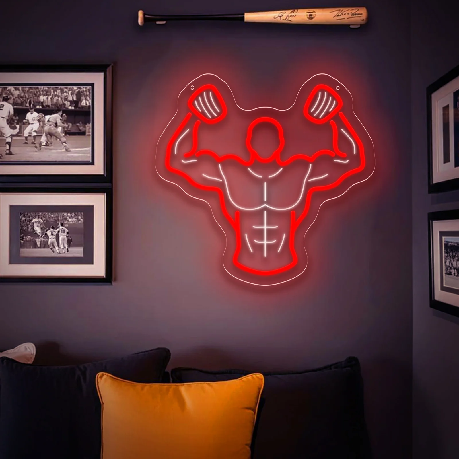 Letrero de neón LED muscular para hombre, luz de neón con mancuernas para gimnasio, cueva para hombre, decoración de pared para Club deportivo, regalo regulable por USB para culturistas