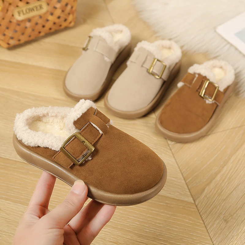 

Fashion Winter Children's Slippers Simple Warm Plush Girls Cotton Slippers Soft Bottom Non-slip Kids Warm Mules Shoes Versatile