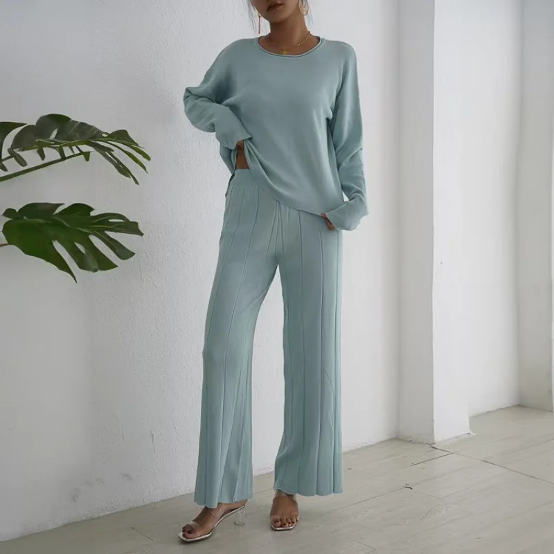 

AliExpress - Set2025Горячий продаваемый женский повседневный модный топ, свободный эластичный вязаный комплект из двух предметов