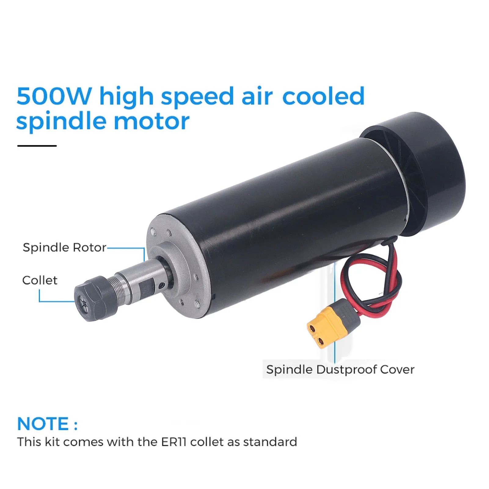 CNC Spindle Motor Kit 500W Brushless 12000RPM Air Cooled ER11 52mm Clamp Mount for DIY Engraving Drilling CNC Spindle Motor Kit