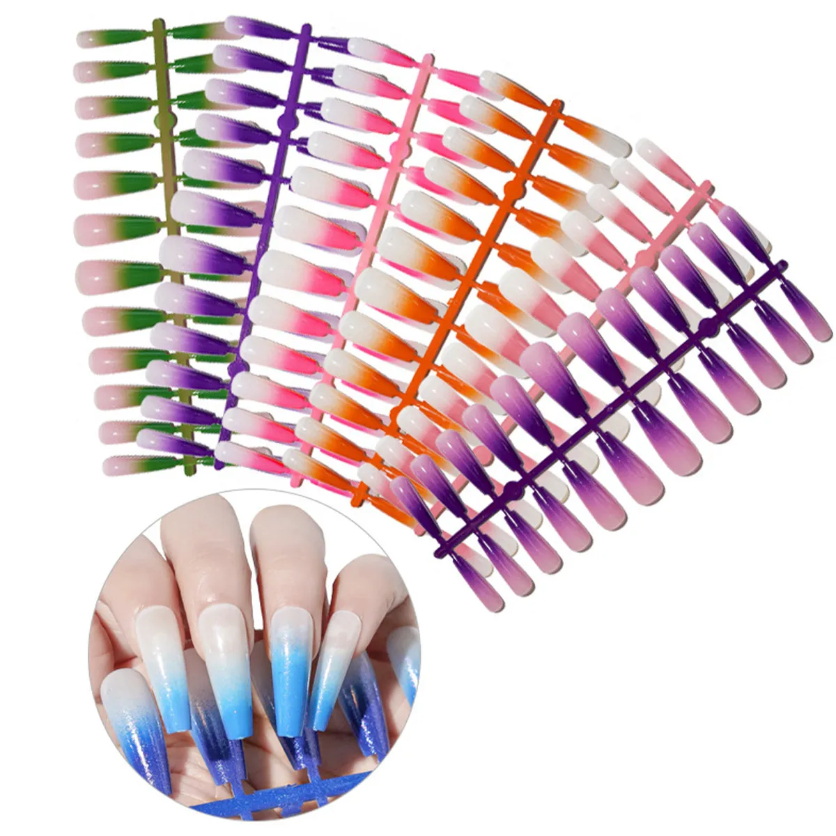 

144 шт. градиентных накладных ногтей с полным покрытием, съемные типсы для самостоятельного маникюра, длинные искусственные ногти для свадьбы, вечеринки, повседневного использования