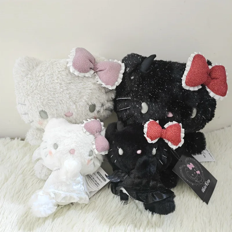 Porte-clés en peluche Hello Kitty ange diable, breloque de chat double visage mignon pour sac à main, cadeau