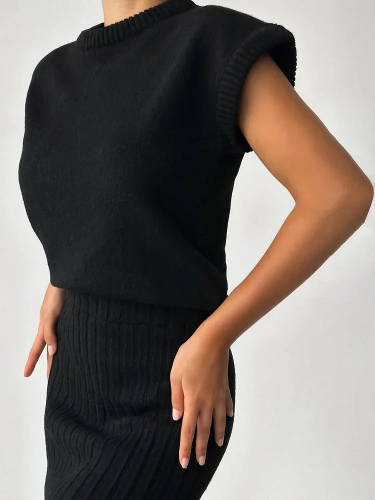 Tossy Knit Sweater 2 Piece-Set Women Loose Ribbed Sleeveless Pullover And High Waist Long Skirt Outfits Knitwear Women's Sets