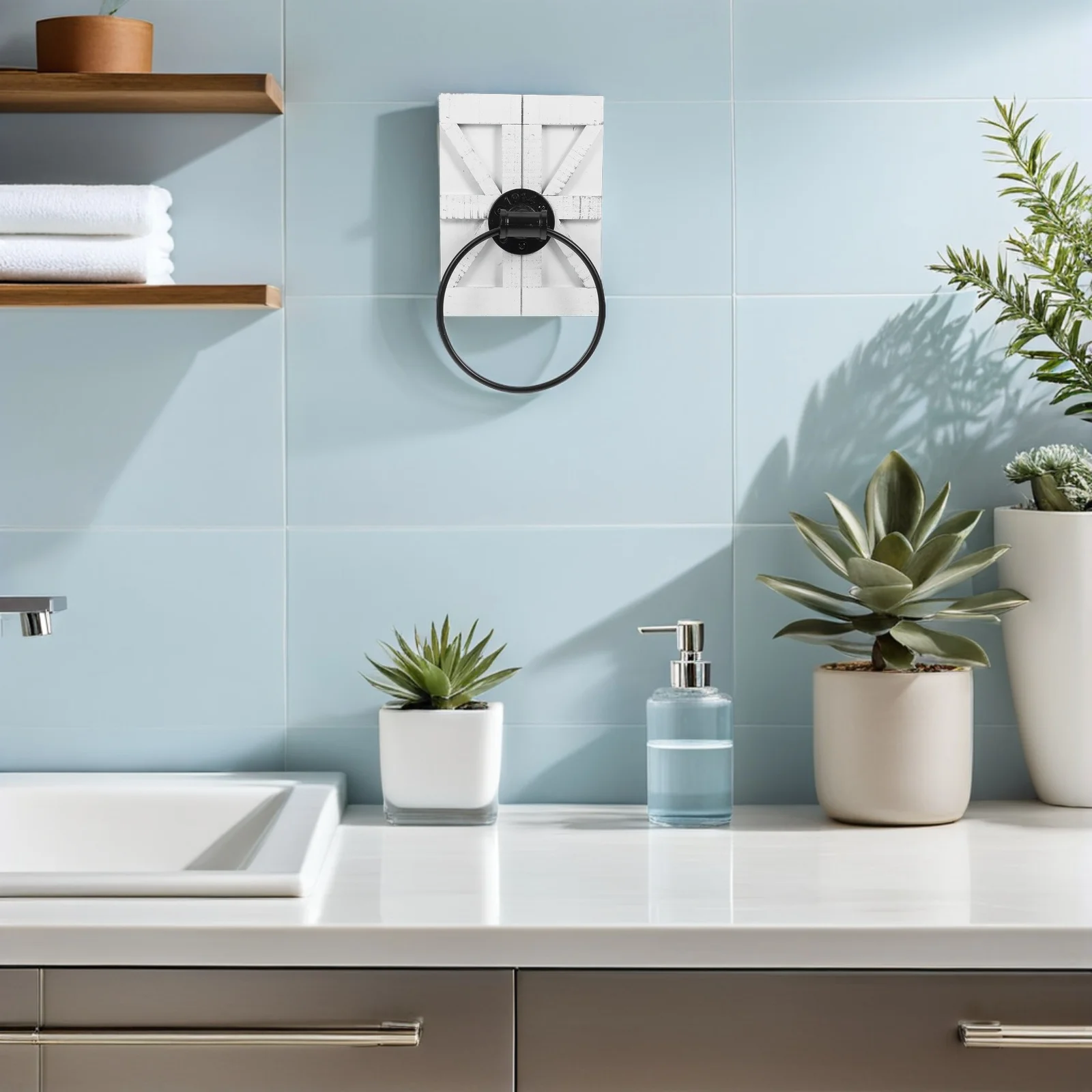 

Vintage Iron Mounted Rack Rustic Bathroom Hand Holder Farmhouse Decor Metal Wall Hanger Distressed Finish Space Saving