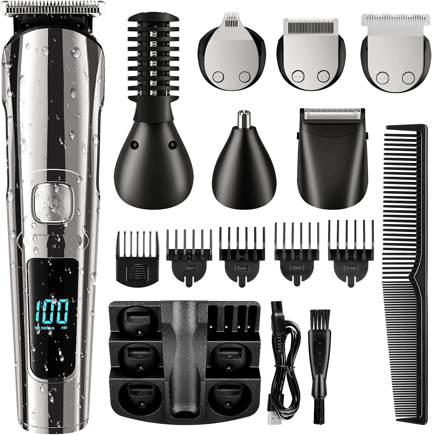 Waikil เครื่องโกนหนวดผู้ชาย, ที่โกนหนวดไฟฟ้าไร้สายชาร์จไฟได้กันน้ำได้อเนกประสงค์สำหรับร้านตัดผมไฟฟ้าแบบมืออาชีพ