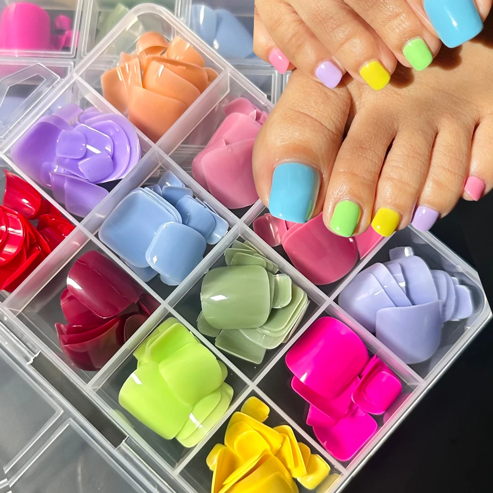 288pcs Solid Color Glossy Press On Toe Nails 15colors Macaron Short Square Full Coverage False Toenails For Women Nails Decor