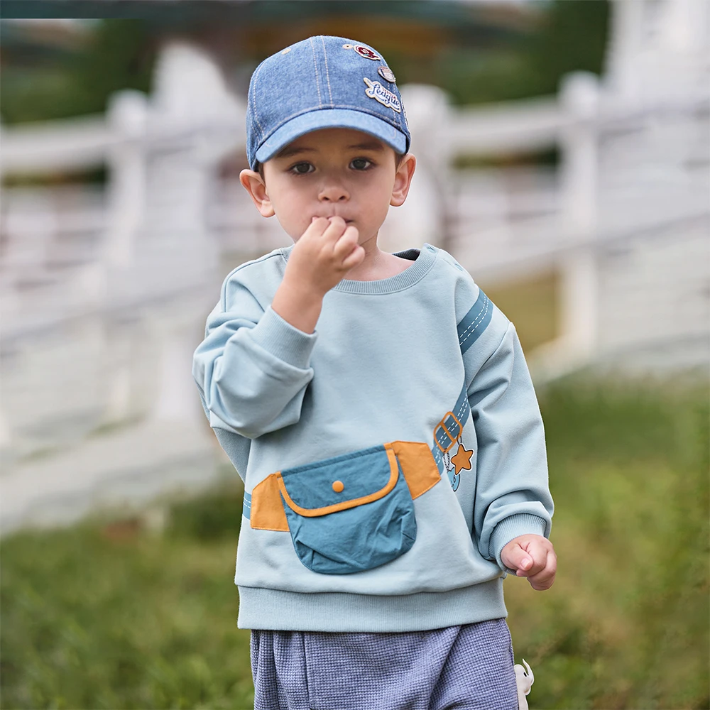 Dave Bella Boys Long Sleeve Pullover Sweatshirt Children Autumn Spring Pocket Coat Kids Sportswear Clothing DB3252482