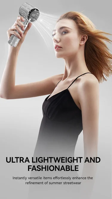2026 Neuer 199-Gang Tragbarer Handventilator mit Funkelnden Imitationsdiamanten & LED-Display, USB-Aufladbarer Mini-Ventilator für Draußen – Detail 4