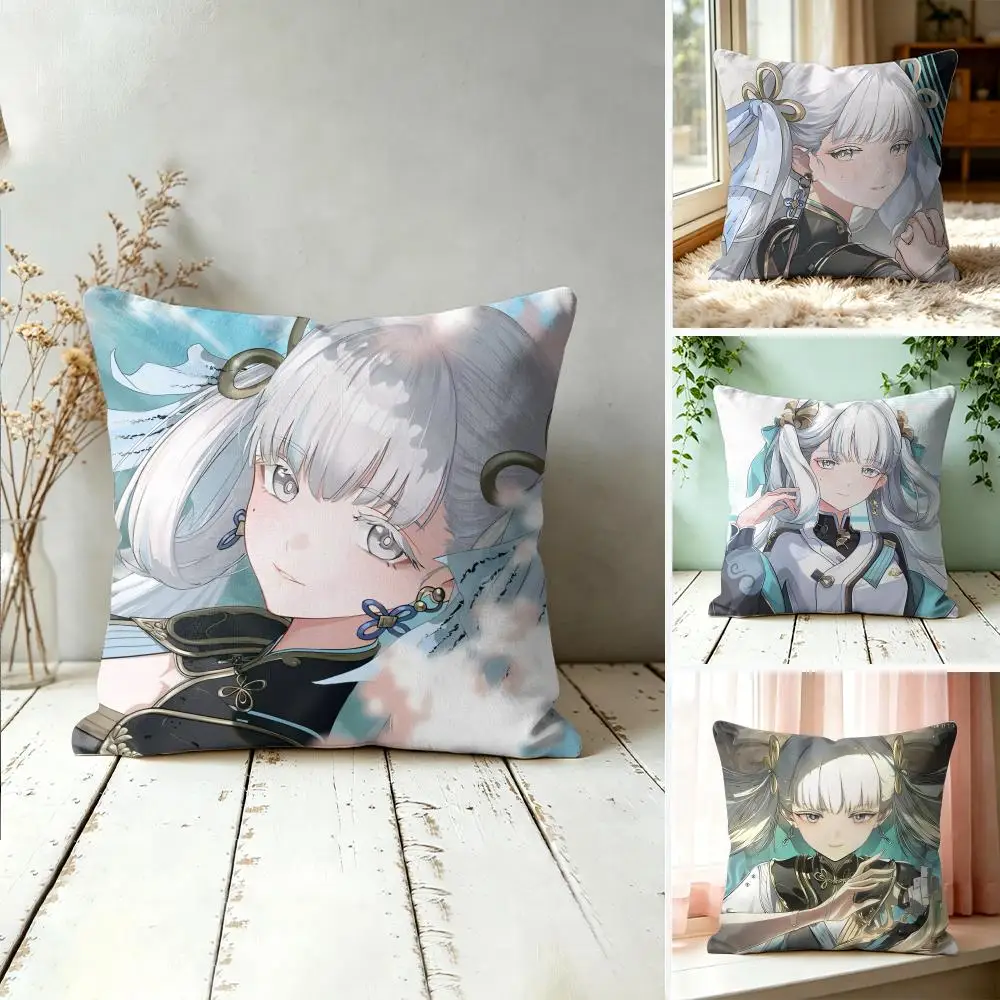Jinhsi Wuthering Waves Cute Cushion Cover Square Short Plush Pillow Case Living Room Sofa Home Decor Funda 40X40