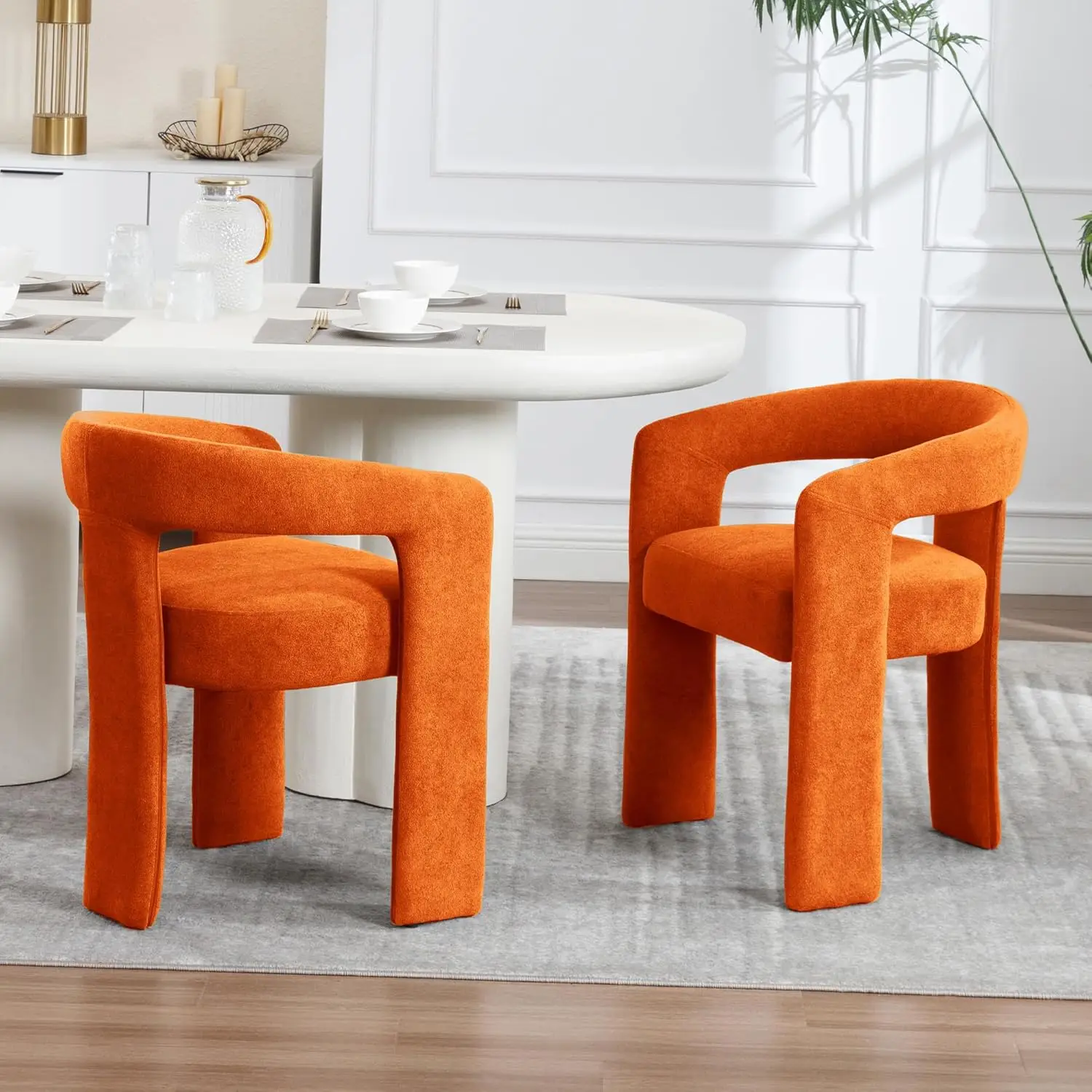 

Orange Modern Boucle Barrel Dining Chairs Set Of 2, Sherpa Upholstered Living Room Accent Chairs, Comfy Side Chair Lounge