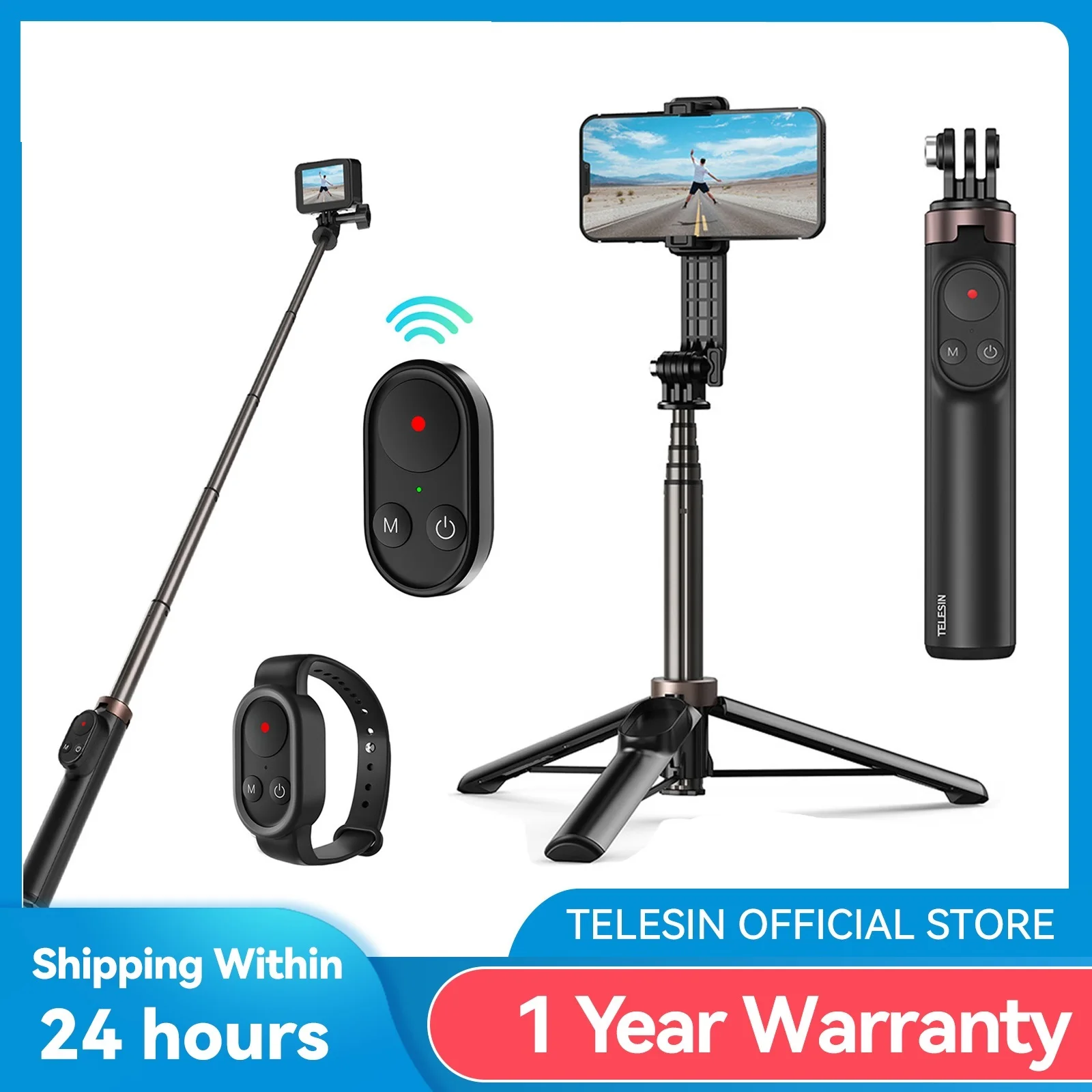 

Top 1.3M Vlog Selfie stick Tripod for GoPro Hero Insta 360 DJI Action Camera For Smartphone with Wireless Bluetooth Remote